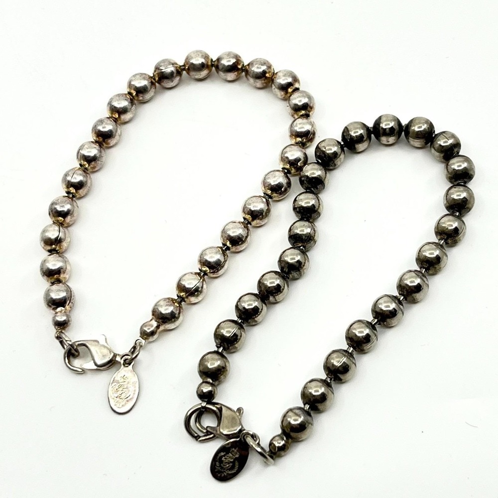 Vintage Liz Claiborne 2pc Bracelet Set Silver Tone‎ Bead Classic Minimalist Boho